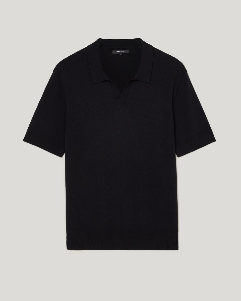 Short Sleeve Trophy Neck Knit, Black, hi-res